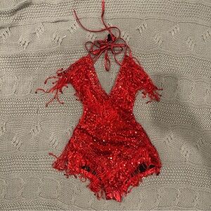 SHEIN Red Sequin Bodysuit
